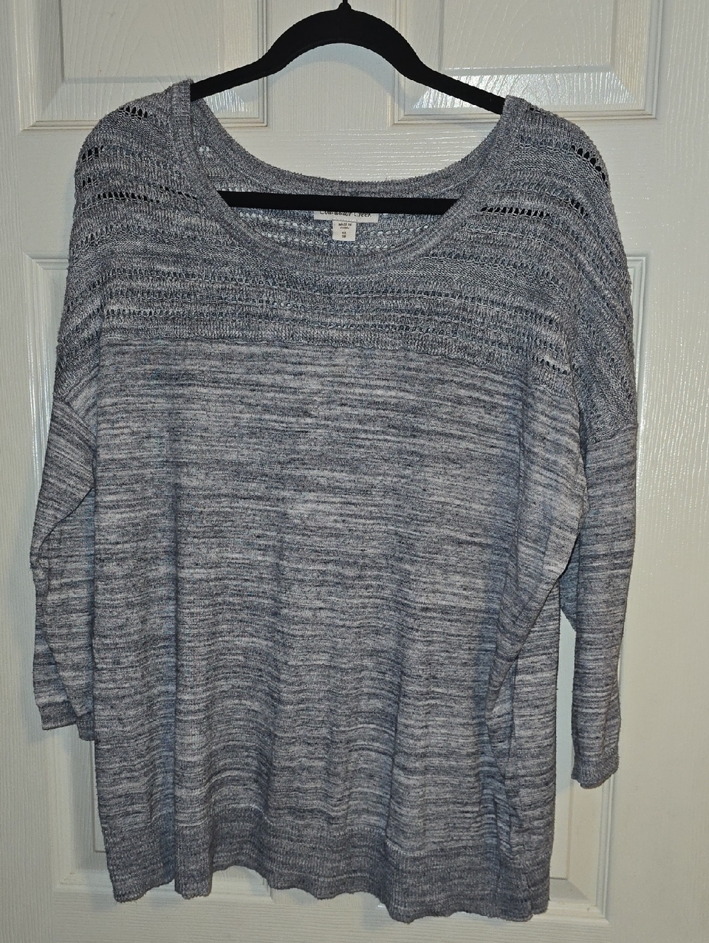 Coldwater‎ Creek Heathered Gray Open-Knit Crewneck Sweater
